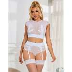 SUBBLIME - 954031 BRA + PANTIES WITH GARTER BELT WHITE S/M