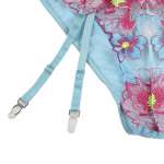 SUBBLIME - 954109 BRA + PANTIES WITH GARTER BELT FLORAL DESIGN BLUE S/M