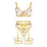 SUBBLIME - 954345 BRA + THONG + GARTER BELT FLORAL DESIGN YELLOW S/M