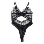 SUBBLIME - 955229 TRANSPARENT BODYSUIT WITH HOLLOW LACE BLACK L/XL
