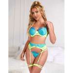 SUBBLIME - 955311 SET OF BRA WITH LACE AND GARTER LINES GREEN AND BLUE S/M