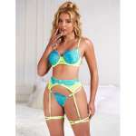 SUBBLIME - 955311 SET OF BRA WITH LACE AND GARTER LINES GREEN AND BLUE S/M