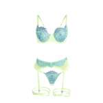 SUBBLIME - 955328 BRA SET WITH LACE AND GARTER LINES GREEN AND BLUE L/XL