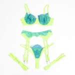 SUBBLIME - 955328 BRA SET WITH LACE AND GARTER LINES GREEN AND BLUE L/XL