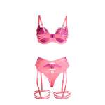 SUBBLIME - 955359 SET OF BRA WITH LACE AND GARTER LINKS PINK AND PURPLE S/M