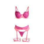 SUBBLIME - 955359 SET OF BRA WITH LACE AND GARTER LINKS PINK AND PURPLE S/M