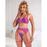 SUBBLIME - 955366 BRA SET WITH LACE AND GARTER LINES PINK AND PURPLE L/XL