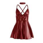 SUBBLIME - 955397 DRESS WITH BURGUNDY LEATHER STRAPS S/M