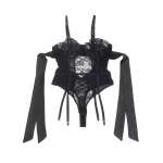 SUBBLIME - 955502 LACE BODYSUIT WITH BOWS AND GARTERS BLACK L/XL