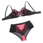SUBBLIME - 955588 PINK PATENT LEATHER MESH ZIPPER BRA SET L/XL