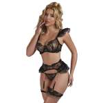 SUBBLIME - 957490 LACE BRA AND GARTER SET  BLACK L/XL