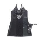 SUBBLIME - 957520 LEATHER DRESS WITH FLORAL LACE BLACK S/M