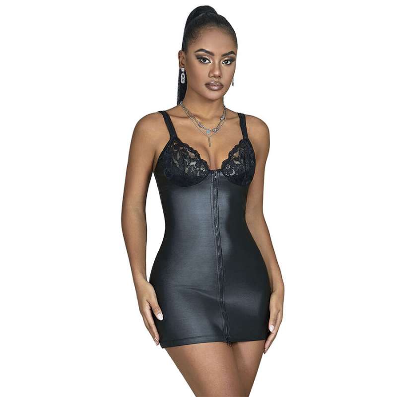 SUBBLIME - 957575  LEATHER ZIP DRESS BLACK L/XL