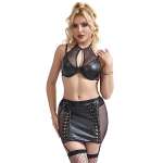 SUBBLIME - 957582 LEATHER BRA AND SKIRT SET BLACK S/M
