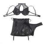 SUBBLIME - 957599 LEATHER BRA AND SKIRT SET BLACK L/XL