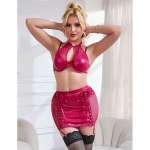 SUBBLIME - 957605 LEATHER BRA AND SKIRT SET RED S/M
