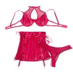 SUBBLIME - 957612  LEATHER BRA AND SKIRT SET RED L/XL