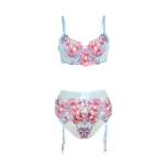 SUBBLIME - 957650 FLOWER EMBROIDERED BRA AND GARTER BELT SET PINK L/XL