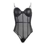 SUBBLIME - BLACK CHAIN SUSPENDERS BODYSUIT S/M