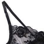 SUBBLIME - SET OF 3 PIECES BRA + THONG + GARTER FLORAL PRINT BLACK L/XL
