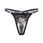 SUBBLIME - SET OF 3 PIECES BRA + THONG + GARTER FLORAL PRINT BLACK L/XL