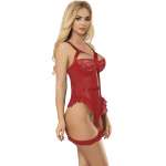SUBBLIME - TEDDY WITH GARTER WITH LACE DETAIL AND STRIPS RED L/XL