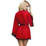 SUBBLIME - TRANSPARENT FABRIC ROBE WITH LACE DETAIL RED L/XL